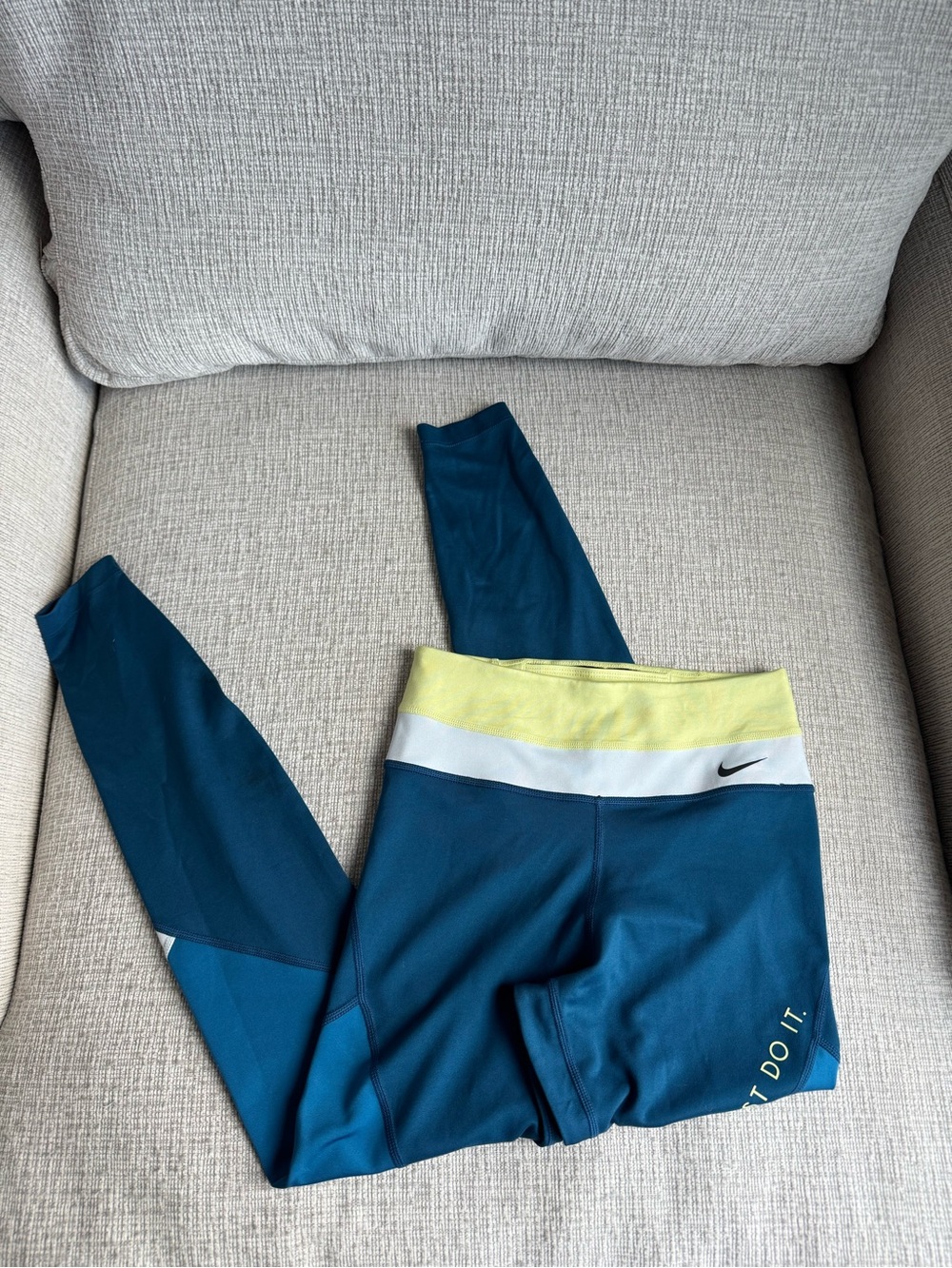 Nike Teal Leggings with Yellow and White Waistband